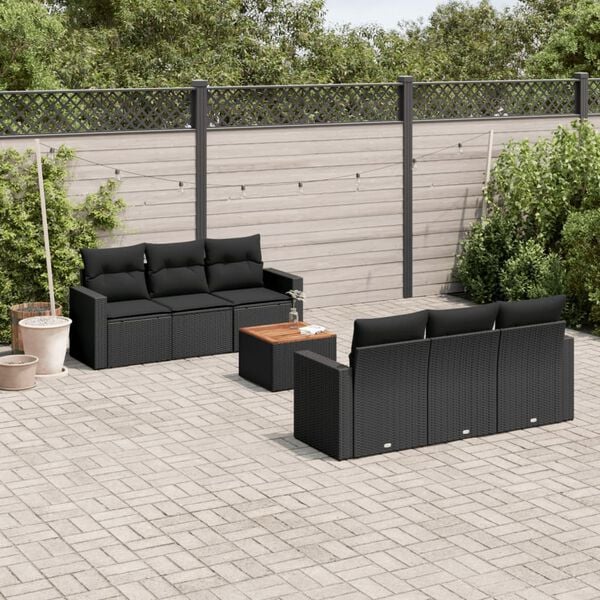 vidaXL Garden Sofa Set Black PE rattan 7 Piece Set Modular