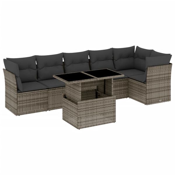 vidaXL Garden Sofa Set Grey PE rattan Standard UV-resistant materials