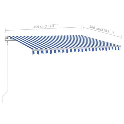 vidaXL Manual Retractable Awning with Posts 157.5"x118.1" Blue and White