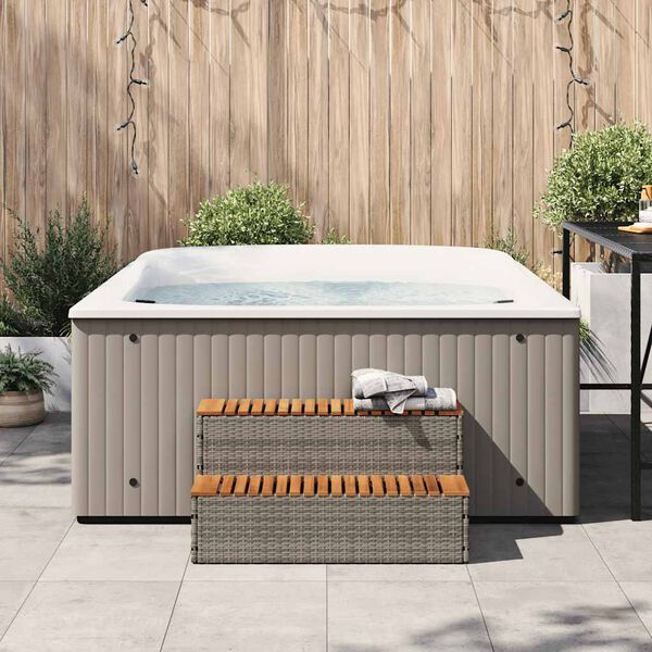 vidaXL Hot Tub Step Grey PE Rattan Medium Adjustable Feet Hot Tub Step