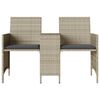 vidaXL Patio Sofa 2-Seater with Table and Stools Light Grey Poly Rattan