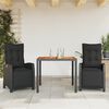 vidaXL 3 Piece Patio Dining Set with Cushions Black Poly Rattan
