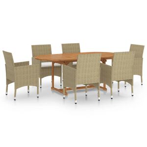 vidaXL Dining Set Beige, Cream White Solid Acacia wood Medium Durable