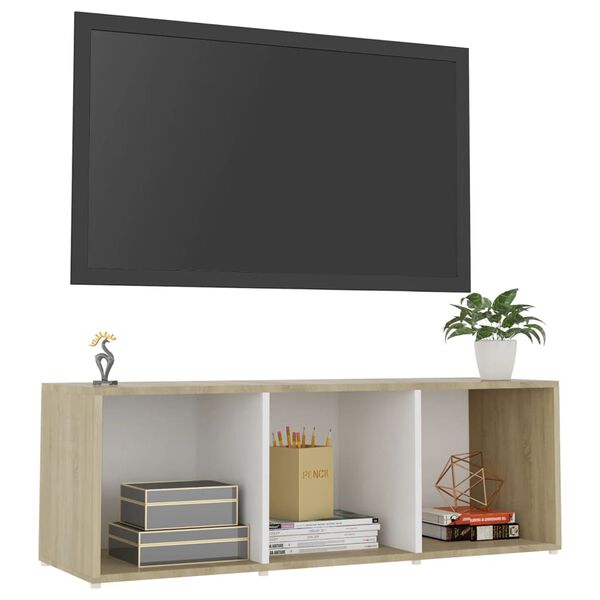 vidaXL TV Cabinet White and Sonoma Oak Engineered wood Medium TV Cabinet