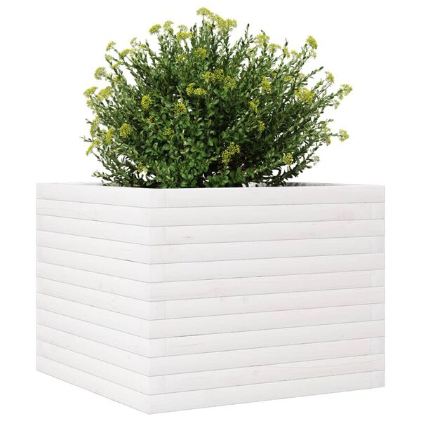 vidaXL Garden Planter White Solid Pine Wood Medium Decorative Inlays