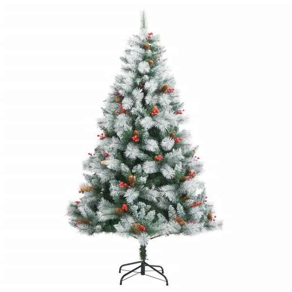 vidaXL Artificial Hinged Christmas Tree Green and white PVC and Metal