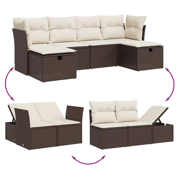vidaXL Garden Sofa Set Brown Poly Rattan, Powder-Coated Steel Large