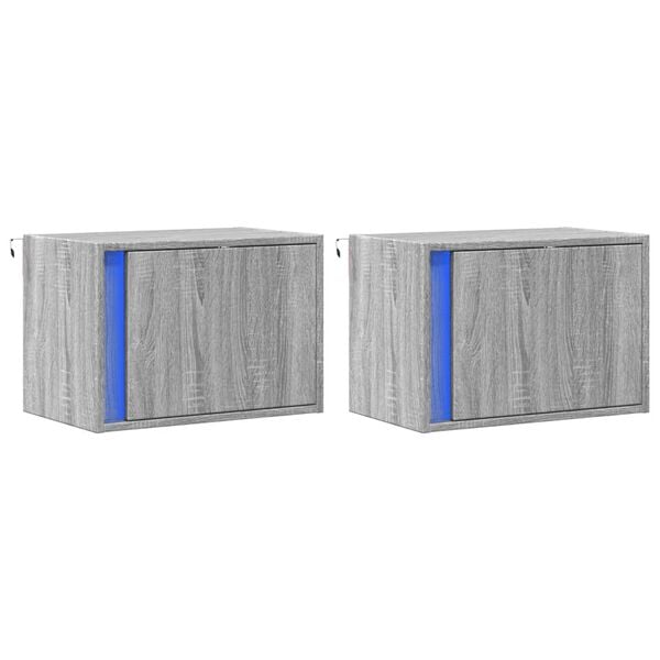 vidaXL Wall-mounted Bedside Cabinet Set of 2 Grey Sonoma Engineered wood