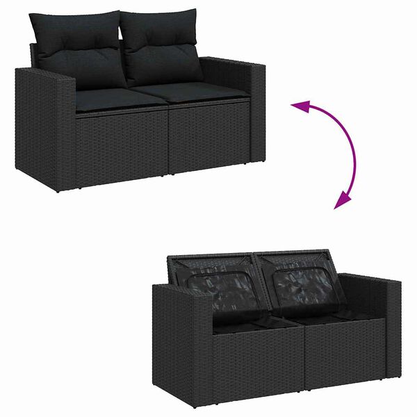 vidaXL Garden Sofa Set with Cushion 13 pcs Black Poly Rattan