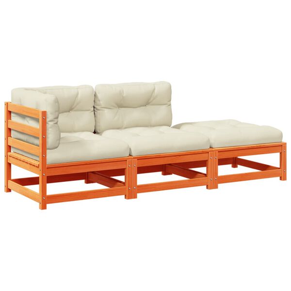 vidaXL Garden Sofa Set Wax Brown Solid Pine Wood, Oxford Fabric Modular