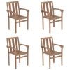 vidaXL Stackable Patio Chairs with Cushions 4 pcs Solid Teak Wood