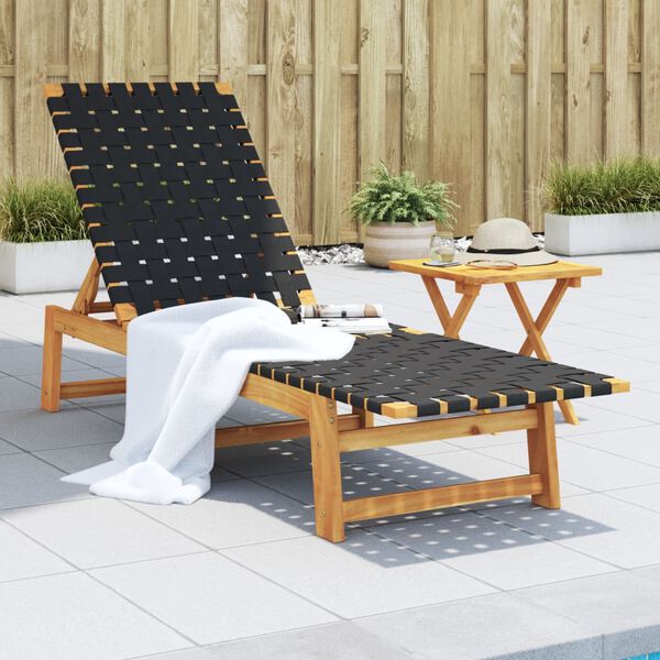 vidaXL Sun Lounger Black and Brown Solid acacia wood and Olefin fabric