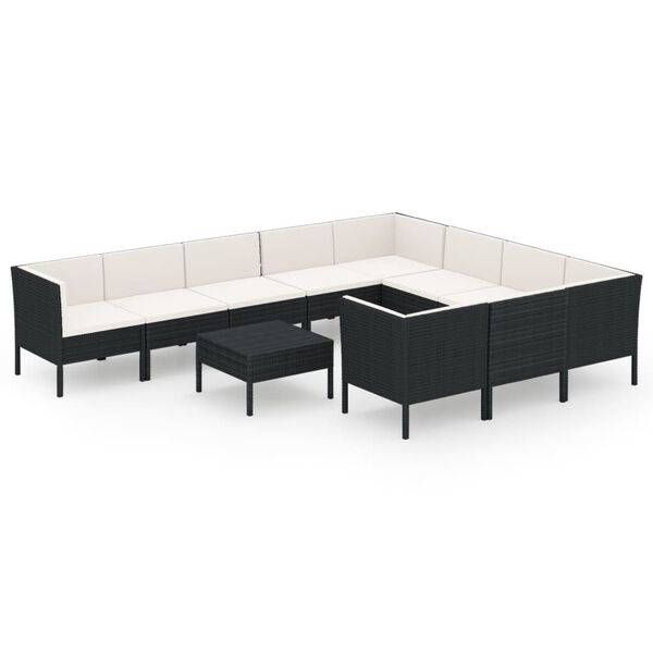 vidaXL Garden Lounge Set Black PE Rattan Large Modular