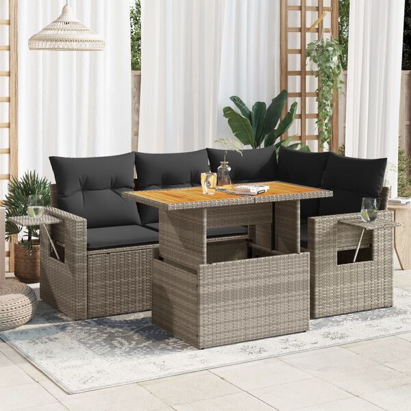 vidaXL Garden Sofa Set Grey PE rattan Large Adjustable Armrests