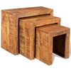 vidaXL Side Table Set of 3 Brown Solid Mango Wood Small Stackable