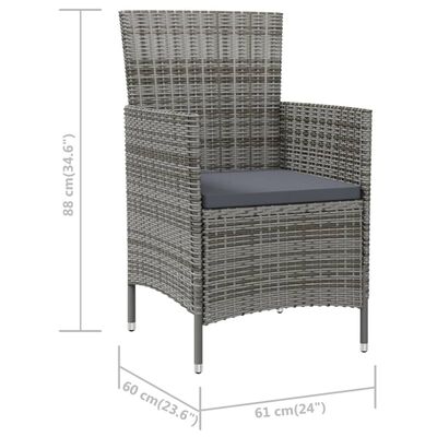 vidaXL Patio Chairs with Cushions 2 pcs Poly Rattan Gray