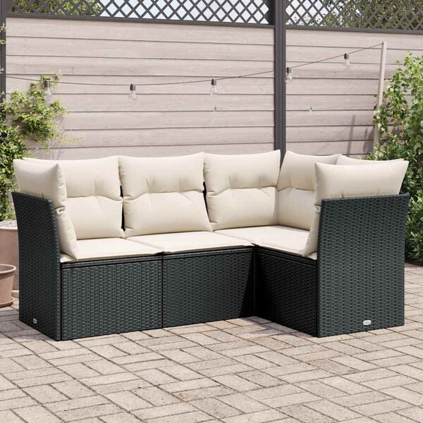 vidaXL Garden Sofa Set Black Poly Rattan Medium Modular