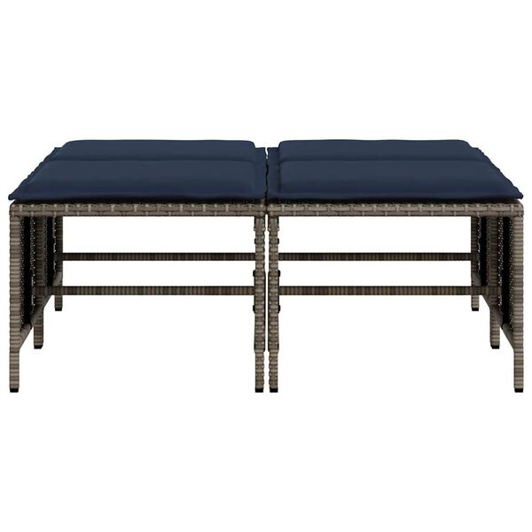 vidaXL Patio Stool Grey PE Rattan, Powder-Coated Steel Removable Covers