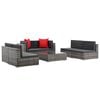 vidaXL Sofa Set Grey rattan, Dark grey cushion, Red pillow