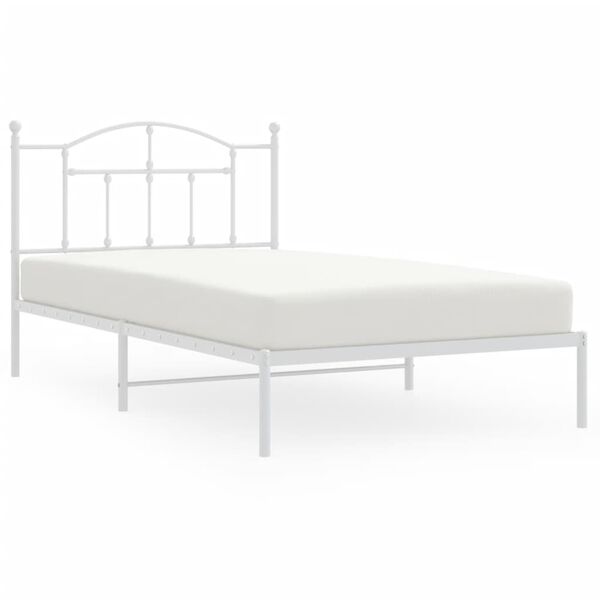 vidaXL Bed Frame White Powder-Coated Steel Twin Bed Frame Rectangular