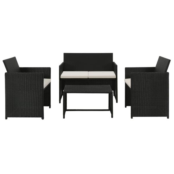 vidaXL Sofa Set Black PE rattan, powder-coated steel, polyester Medium