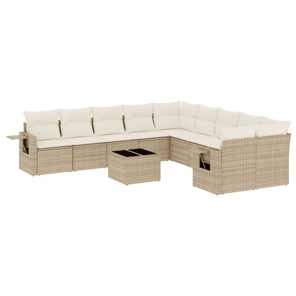 vidaXL Garden Sofa Set Beige PE rattan, powder-coated steel, tempered glass