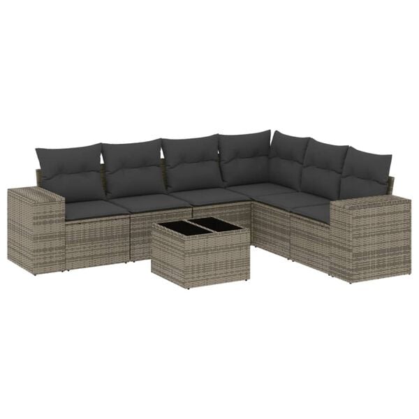 vidaXL Garden Sofa Set Gray PE rattan, Powder-coated steel, Tempered glass