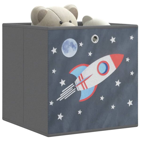 vidaXL Foldable Storage Box Set of 4 Grey with rocket pattern