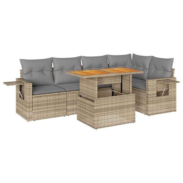 vidaXL Garden Sofa Set Beige PE rattan Large Adjustable Armrests