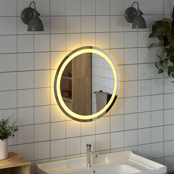 vidaXL LED Bathroom Mirror Glass 19.7 in diameter Modern Round Vanity