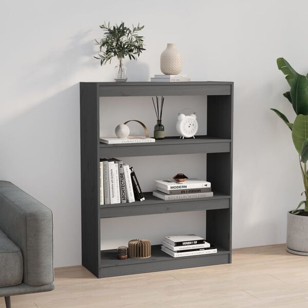 vidaXL Book Cabinet Gray Solid Pine Wood Medium Book Cabinet