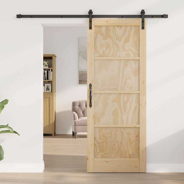 vidaXL Sliding Door Natural and Black 30.71 x 79.53 in Solid Pine Wood