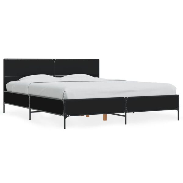 vidaXL Bed Frame Black Engineered Wood, Metal Full Bed Frame