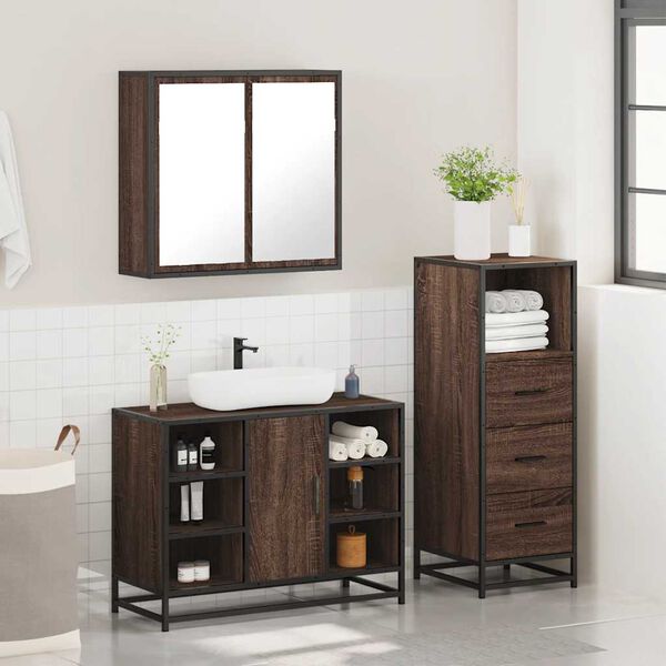 vidaXL Bathroom Furniture Set Brown oak Engineered wood, metal, glass