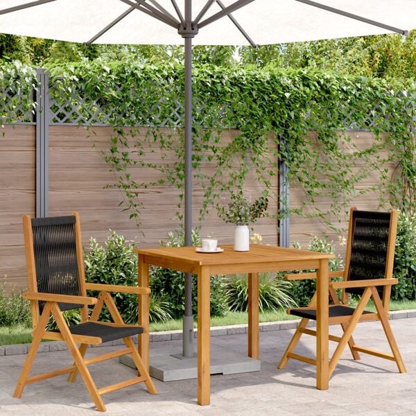 vidaXL Garden Chair Set of 2 Black Solid Acacia wood, Polypropylene