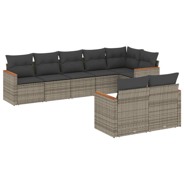 vidaXL 8 Piece Patio Sofa Set with Cushions Gray Poly Rattan