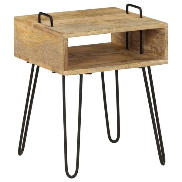 vidaXL Bedside Table Natural wood and black