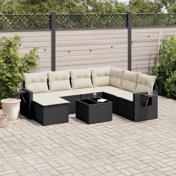 vidaXL Garden Sofa Set Black, Cream White PE rattan 8 Piece Set