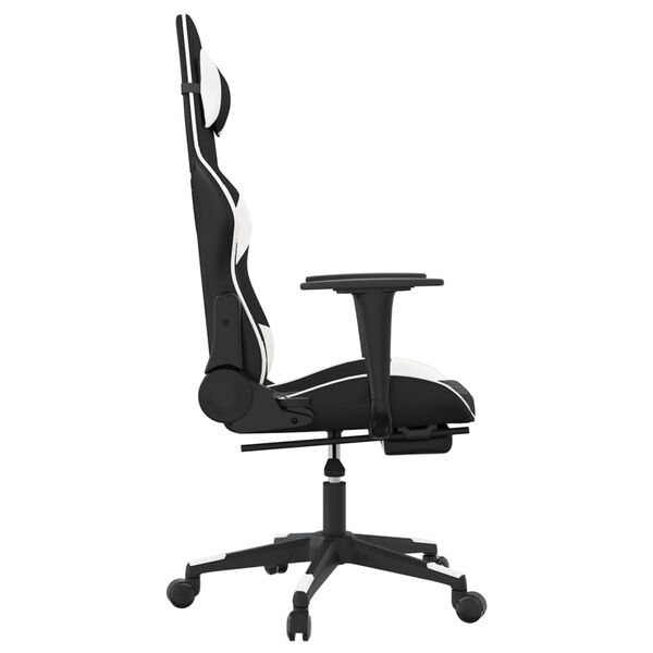 vidaXL Gaming Chair with Footrest Black and White Faux Leather