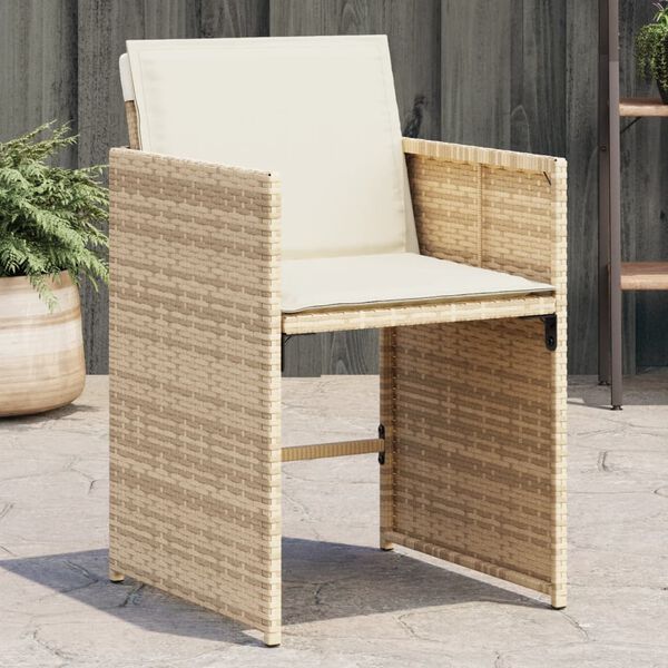 vidaXL Garden Chair Set of 4 Beige Poly Rattan, Powder-Coated Steel