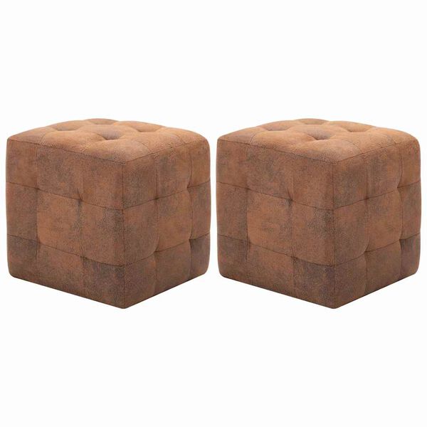 vidaXL Pouffe 2 pcs Brown 11.8" x 11.8" x 11.8" leather