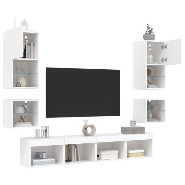 vidaXL TV Wall Unit Set of 8 White Engineered wood, glass Multiple sizes
