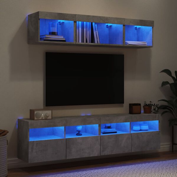 vidaXL 5 Piece TV Wall Units with LED Concrete Gray Engineered Wood