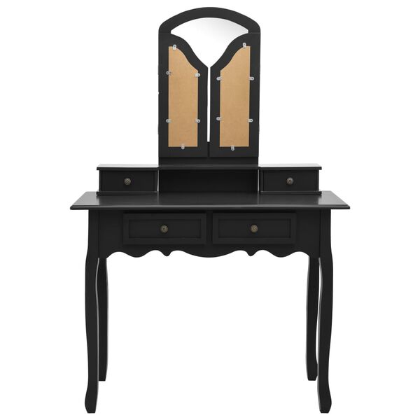 vidaXL Dressing Table Set with Stool Black 39.4x15.7x57.5" Paulownia Wood