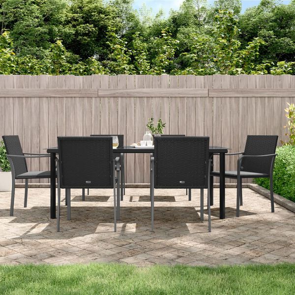 vidaXL Garden Dining Set Black, Dark Grey Poly Rattan, Steel, Tempered Glass