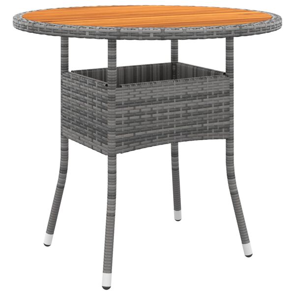 vidaXL Garden Table Grey Poly rattan, Powder-Coated Steel, Solid Acacia wood