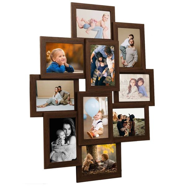 vidaXL Photo Frame Dark Brown MDF and Polystyrene For 10 Photos Modern