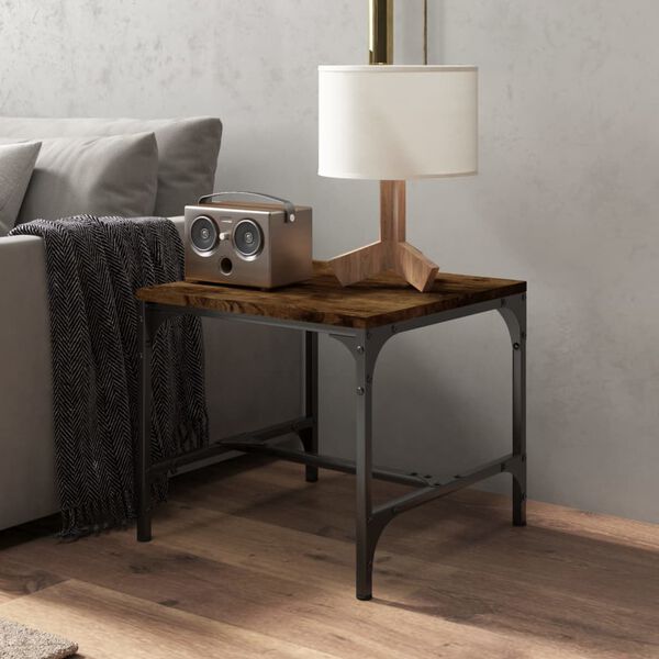 vidaXL Side Table Smoked oak Engineered wood, Steel Small