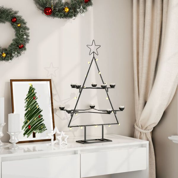 vidaXL Metal Christmas Tree Black Powder-coated steel 30 in Collapsible