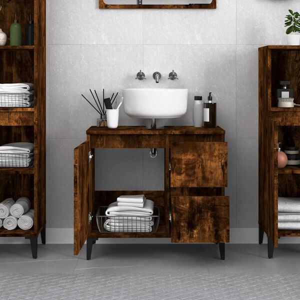 vidaXL Bathroom Cabinet Smoked Oak Engineered Wood Medium